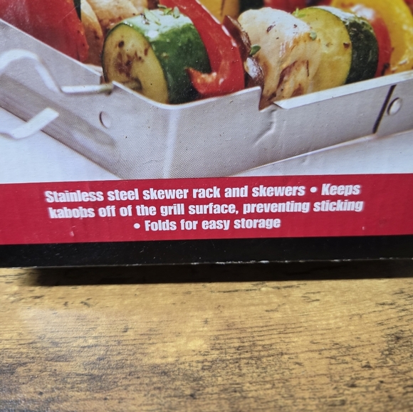 Deluxe Kabob Set 6 Skewers Rack Preowned Used Once Perfect Stainless Steel - Picture 3 of 4